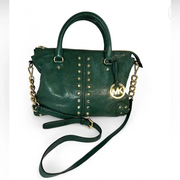 Michael Kors Uptown Astor studded leather satchel bag in hunter green Circa 2004 - Picture 1 of 8